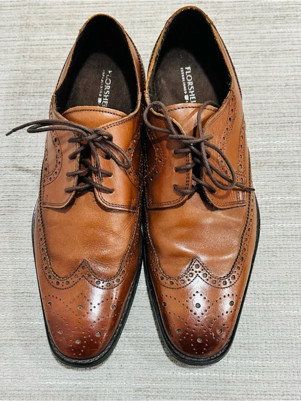 Vintage Florsheim Mens Sabato Oxford Size 10 British Tan Wingtip‎ Brogue Shoe